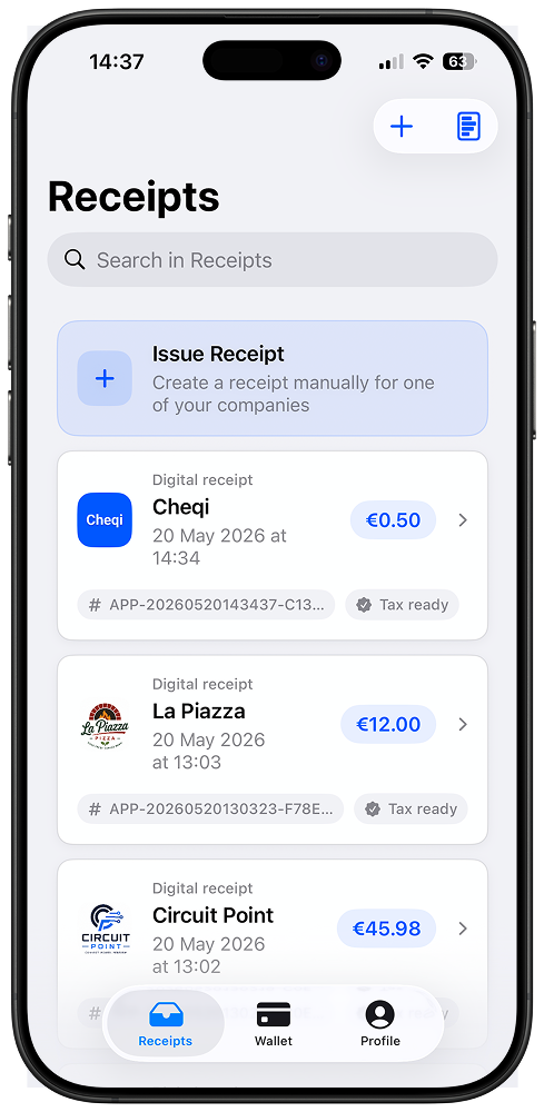 Receipt inbox screenshot